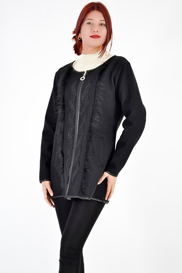 Çift Tarafı Saçaklı İşlemeli Ceket - 1