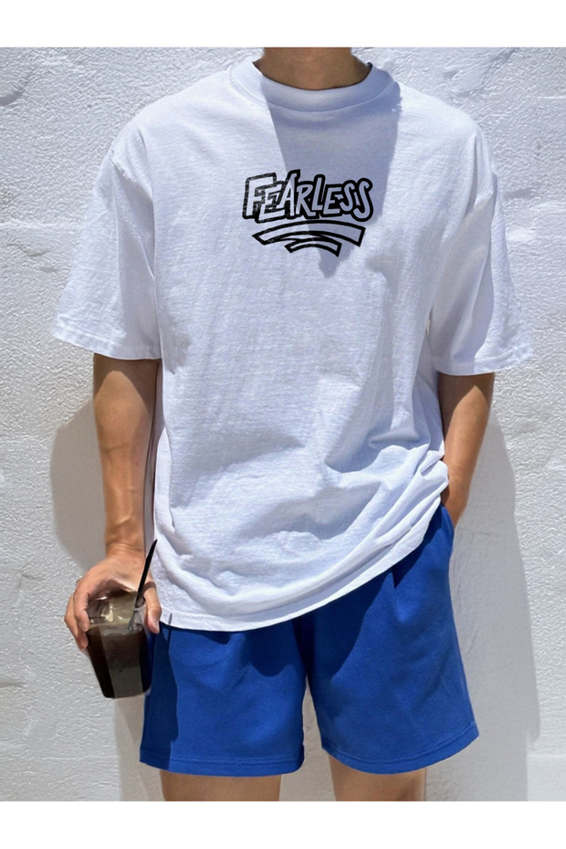 Fearless Printed Men's Oversize Crew Neck Seasonal T-Shirt