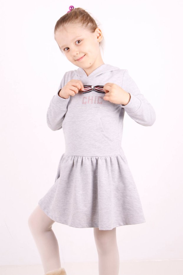 Hooded Girl's Dress with Stone Detail