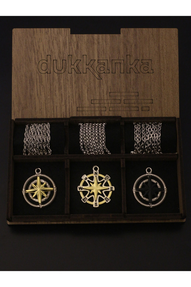 Compass Symbol 6 Piece Men's Custom Gift Boxed Chain Necklace Set