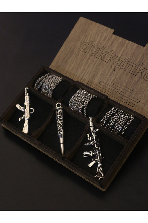 Gun Symbol 6-Piece Men's Custom Gift Boxed Chain Necklace Set