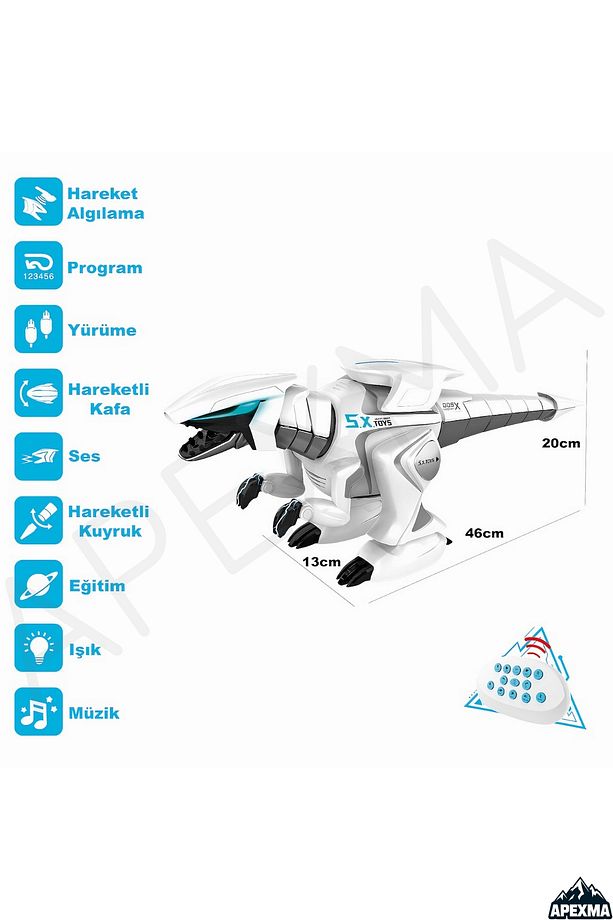 Oyuncak Uzaktan Kumandalı 13 Fonksiyonlu Dokunma Sensörlü Etkileşimli Işıklı Müzikli Robot Dinozor - 2