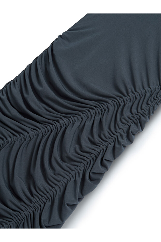 Drapeli Büzgülü Maxi Elbise - 8