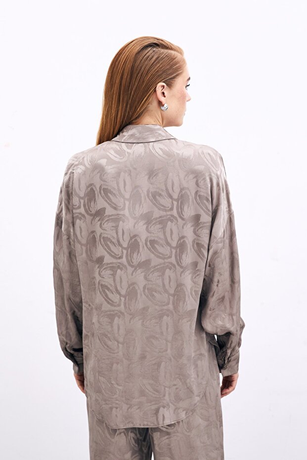 قميص منقوش بياقة مع إكسسوارات - MINK - 6