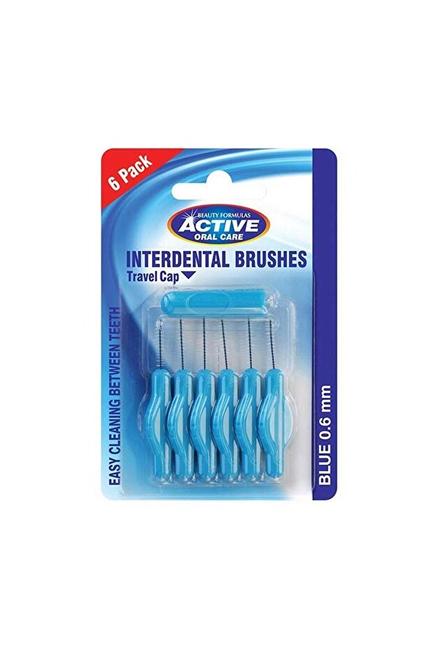 Beauty Formula Interdental 0.60Mm Brushes - Easy To Handle | Come With Travel Cup | Blue, 6Pack