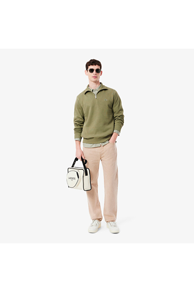 Erkek Classic Fit Yarım Fermuarlı Haki Sweatshirt - 4