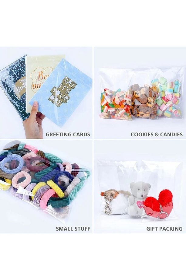 100 Adet 8x15 Cm Kendinden Yapışkanlı Açılıp Kapanabilir Şeker Kurabiye Şeffaf Plastik Poşet Torba - 6