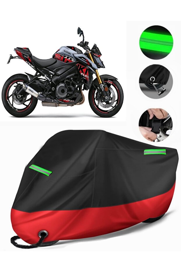 Suzuki Gsx-S 1000 Compatible Premium Motorcycle Tarpaulin (Lock Compatible) Black-Red