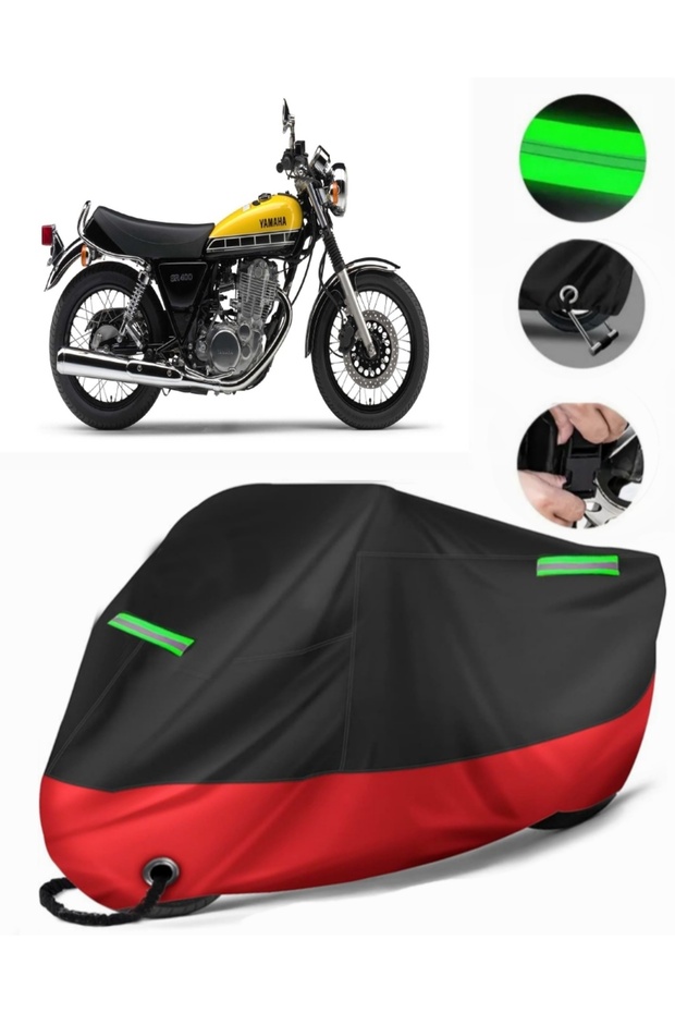 Yamaha Sr 400 Compatible Premium Motorcycle Tarpaulin (Lock Compatible) Black-Red