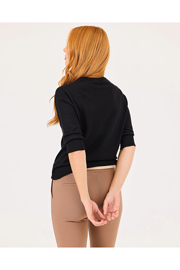 Sıfır Yaka Bel Boy Triko Bluz - 4