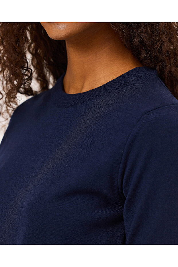 Sıfır Yaka Bel Boy Triko Bluz - 5