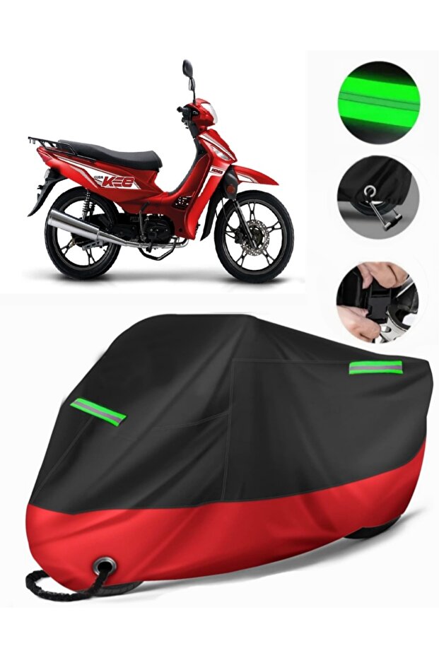 Kuba Kee 100 Compatible Premium Motorcycle Tarpaulin (Lock Compatible) Black-Red