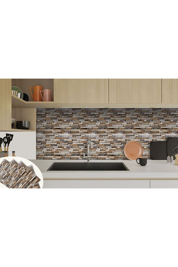 Kendinden Yapışkanlı Geometrik Taş Desenli Pvc Karo 30x30 Cm (11 ADET) 1m2 - 5