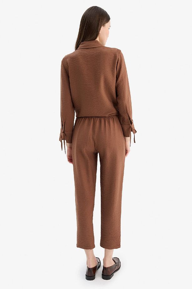 Jogger Pantolon Keten Görünümlü Cepli Yüksek Bel Düz Paça R0433AZ25SP - 7