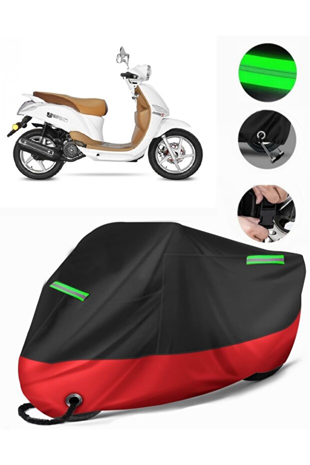 Yuki Yk 150 T-3 Compatible Premium Motorcycle Tarpaulin (Lock Compatible) Black-Red