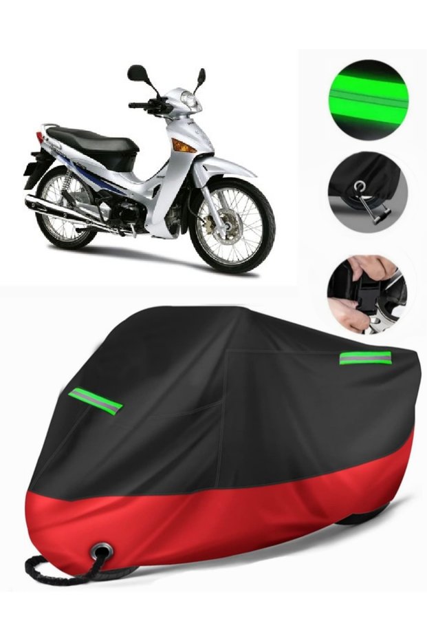 Honda Innova 125 Compatible Premium Motorcycle Tarpaulin (Lock Compatible) Black-Red