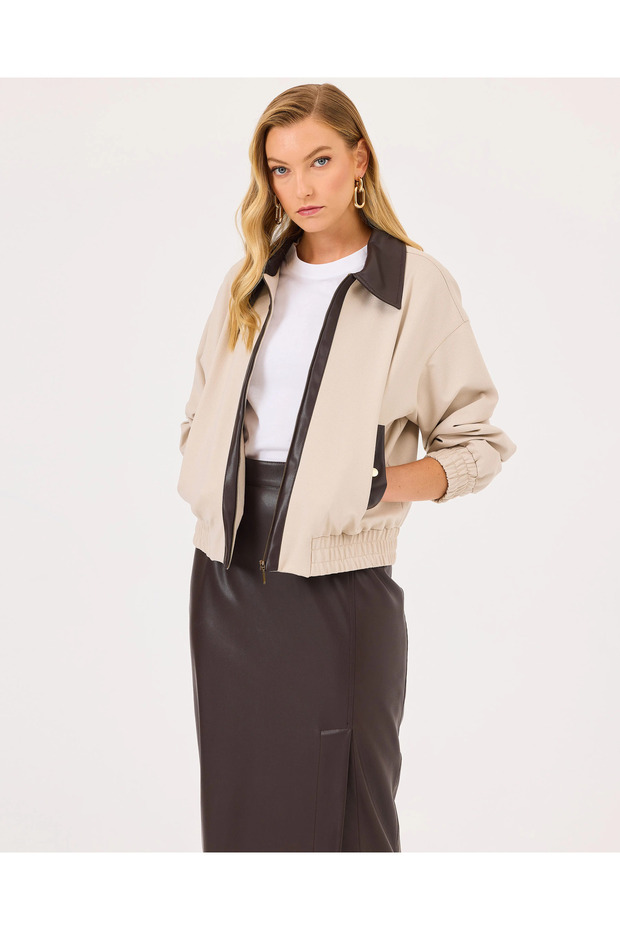 Çift Kumaşlı Fermuarlı Ceket - 3