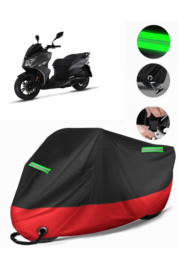 Sym Jet 14 200I Abs Compatible Premium Motorcycle Tarpaulin (Lock Compatible) Black-Red