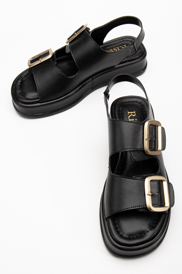 Rissoli női fekete éksarkú, dupla pántos csatos szandál - 4