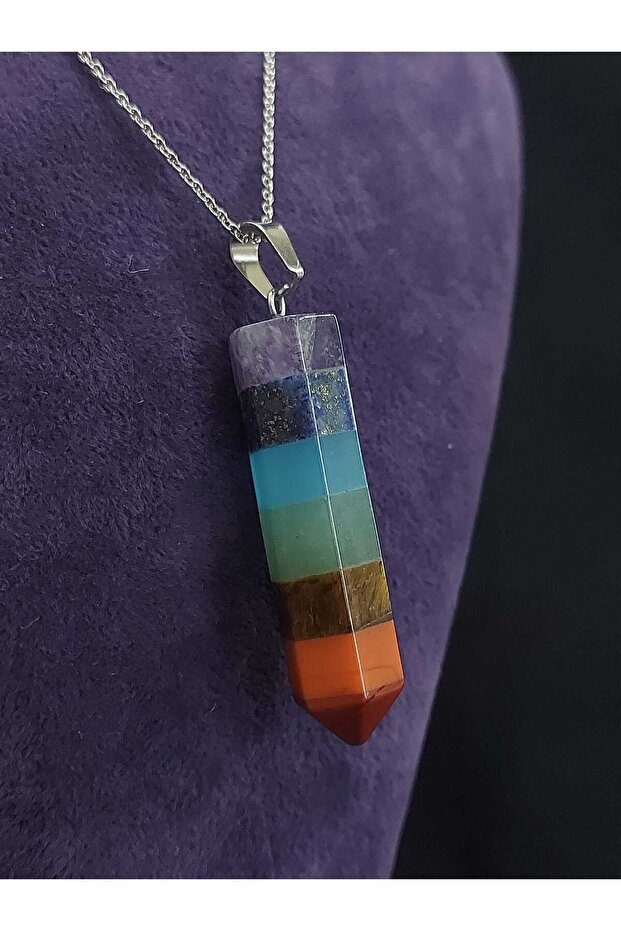 Chakra Stones Natural 7 Chakra Stone Pandul Pendulum Model Meditation Themed Steel Chain Necklace