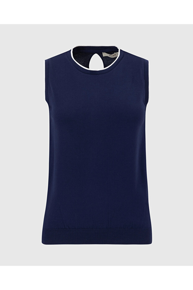 Sıfır Yaka Kolsuz Triko Bluz - 6