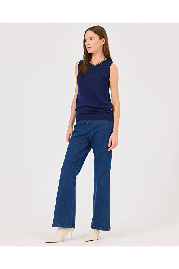 Sıfır Yaka Kolsuz Triko Bluz - 3