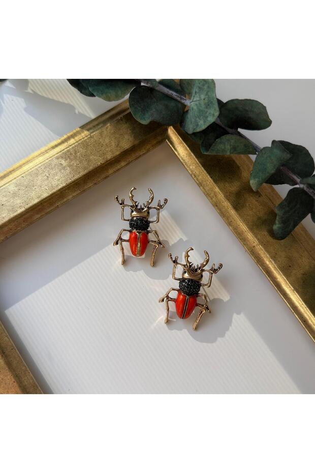 Orange Enameled Insect Earrings