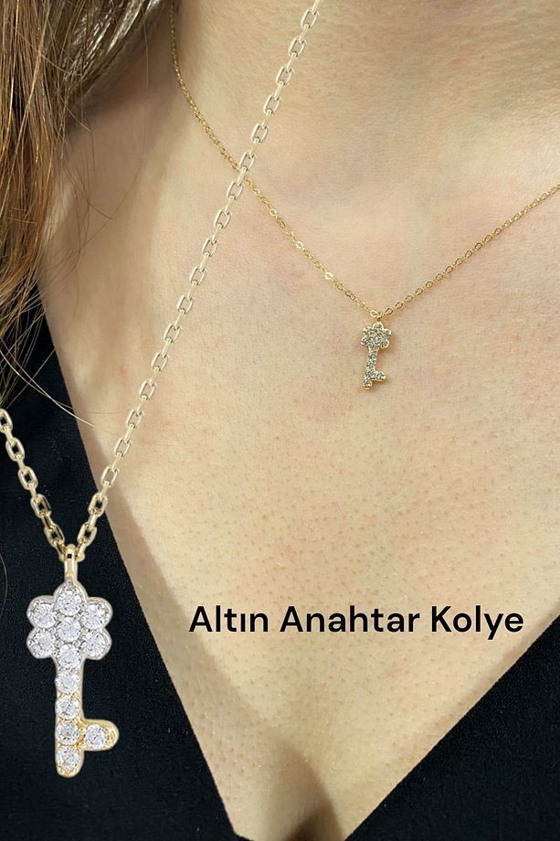 Anahtar Figürlü Altın Kolye - 5
