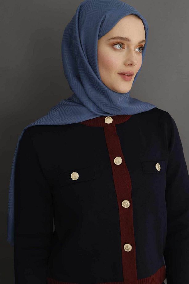 Labirent Desen Şal - Ozalit Mavi - 2