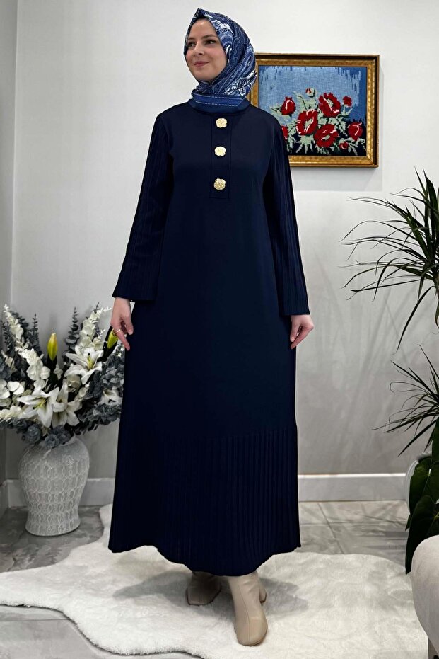 Banu Brooch Knitwear Dress Navy Blue