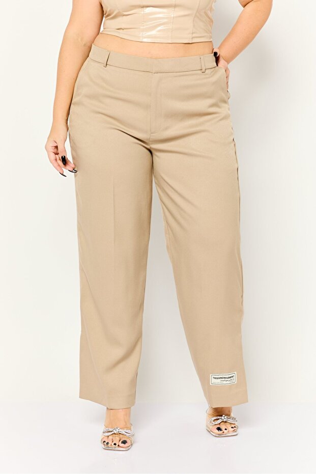 Women Solid Split Hem Palazzo Pants, Light Taupe
