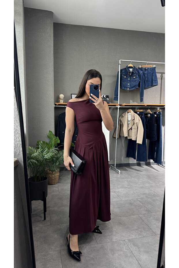 Rochie lungă de prune cu gât barcă - 2