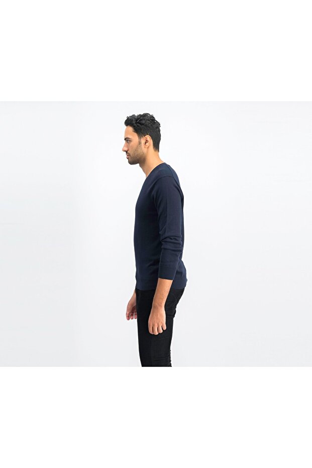 Men Pullover Sweater, Navy - 4
