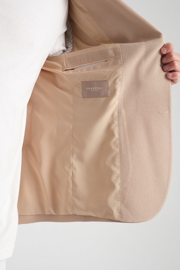 Lucos Erkek Bej Yarım Astar Torba Cep Likralı Gofre Kumaşlı Spor Blazer Ceket - 6