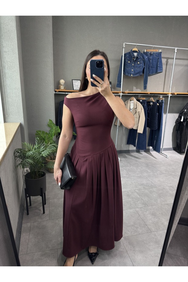Rochie lungă de prune cu gât barcă - 6