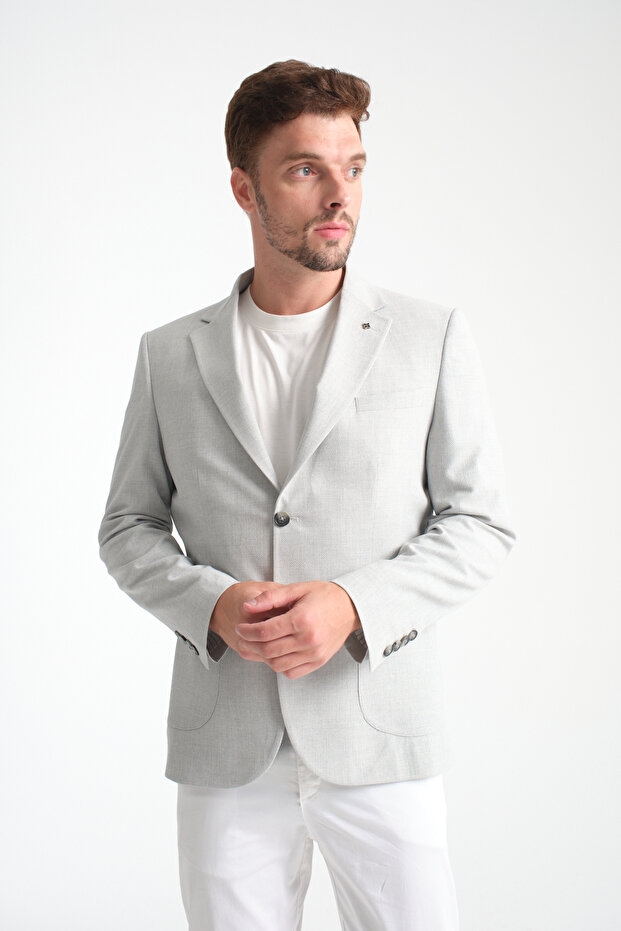 Lucos Men's Gray Half Lining Bag Pocket Lycra Seersucker Fabric Sports Blazer Jacket