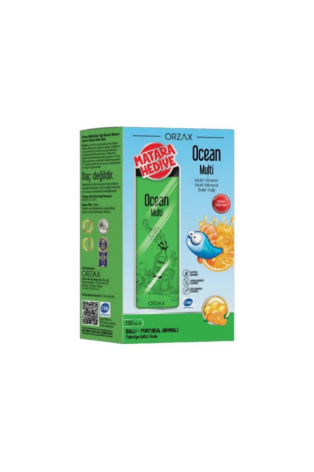 Ocean Multi Fish Oil Syrup Honey Orange Flavored 150 ml + Flask Gift
