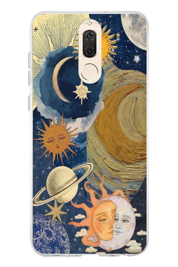 جراب سيليكون شفاف متوافق مع هاتف Huawei Mate 10 Lite بتصميم Solar and Moon Universe