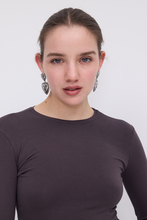 Bisiklet Yaka Basic Bluz B1496-DK2 - 5