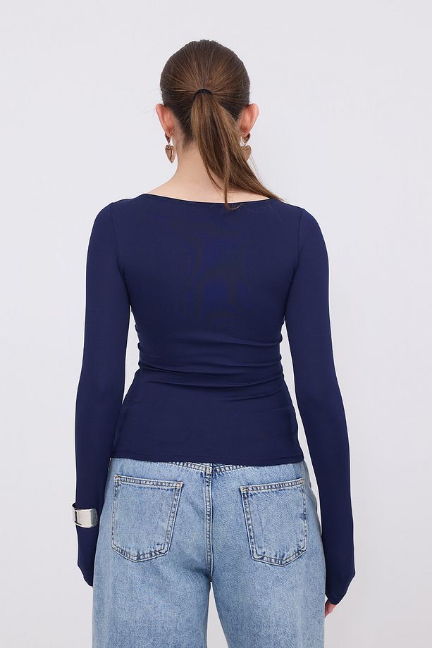 Bisiklet Yaka Uzun Kollu Basic Bluz B0252-J2 - 5