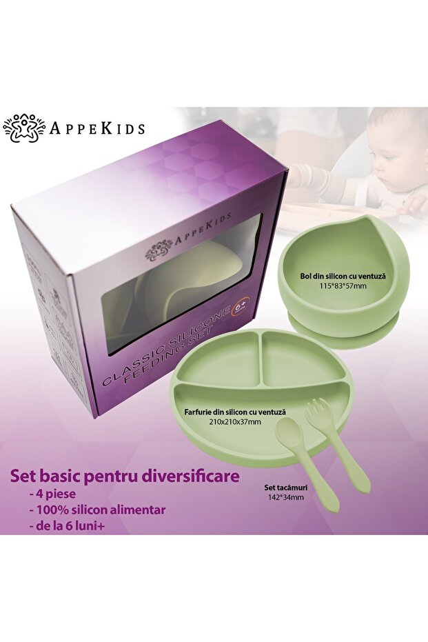 AppeKids Basic Raw Green Diversification Set, 100% Silicone, 6 months+ - 2