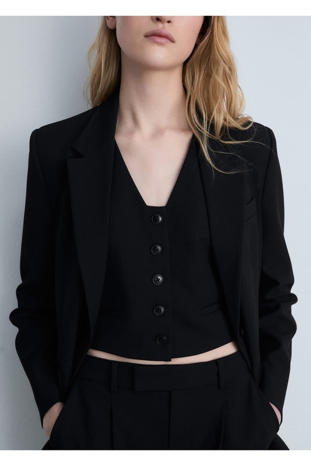 Crop kumaş yelek - 6