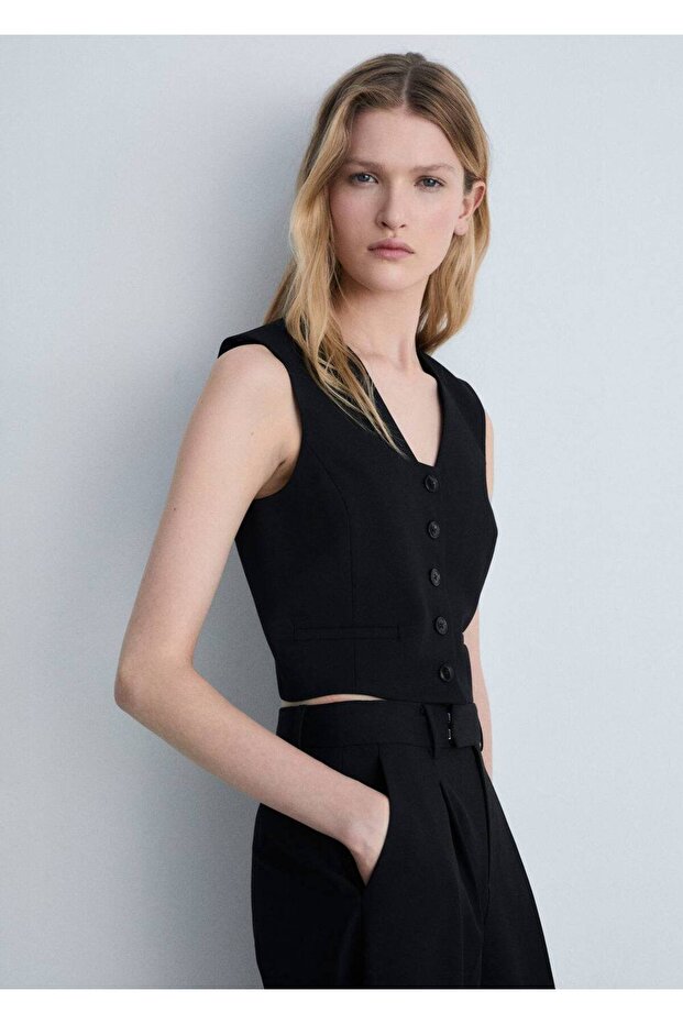 Crop kumaş yelek - 1