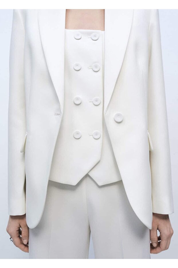 Çift düğmeli kumaş yelek - 8