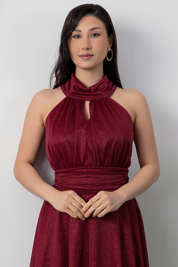 13376 C Yaka Simli Tül Elbise - 3