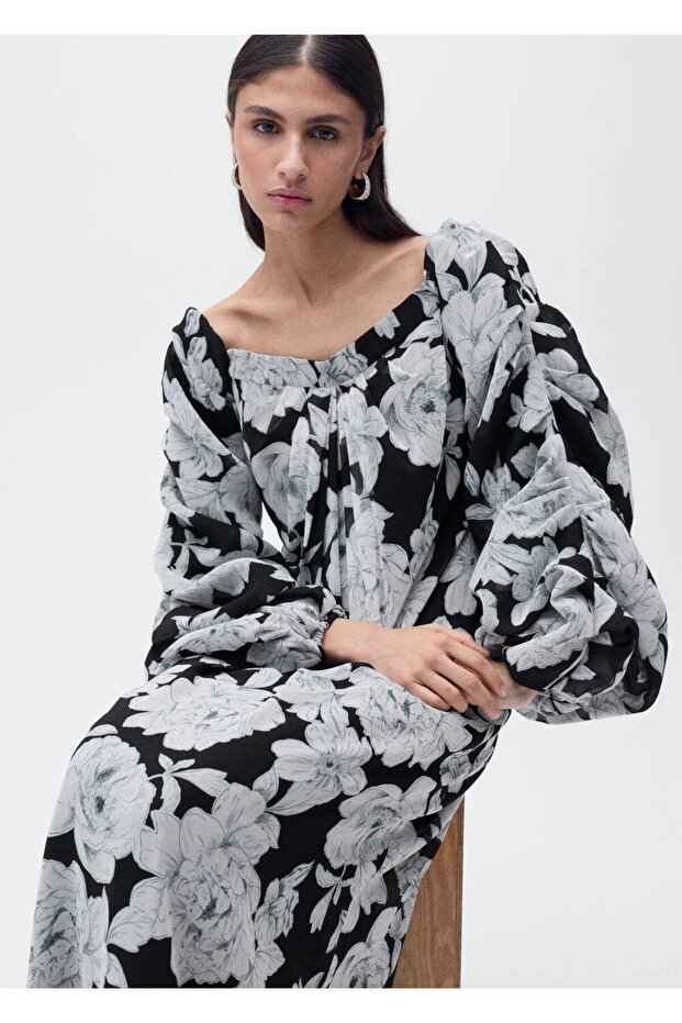 Çiçekli straplez elbise - 8