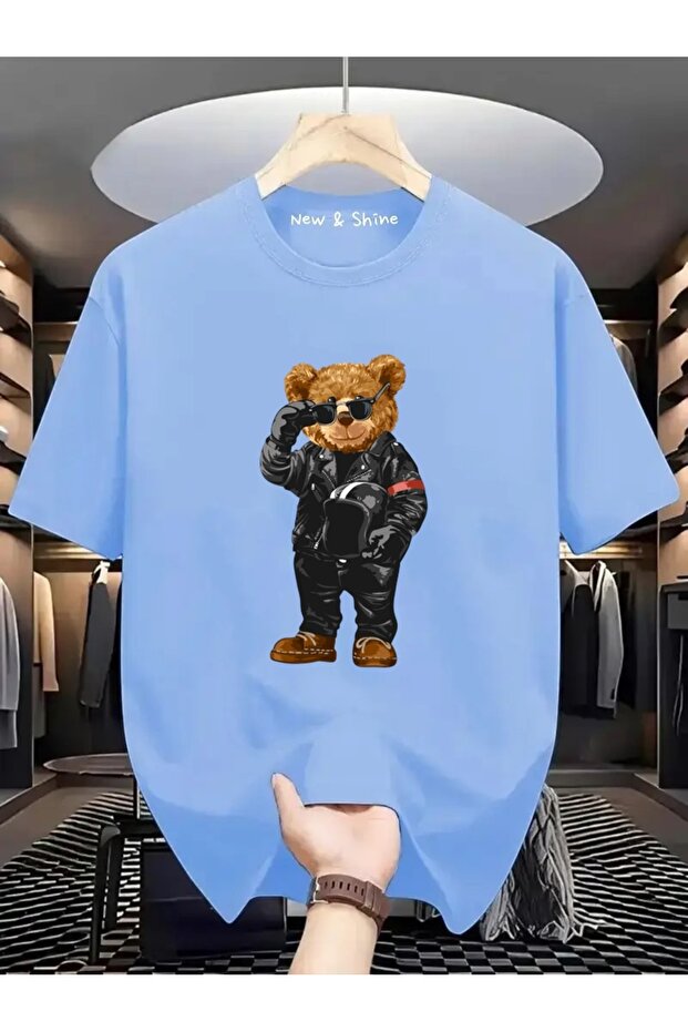 Biker Cool Bear Printed Oversize T-Shirt