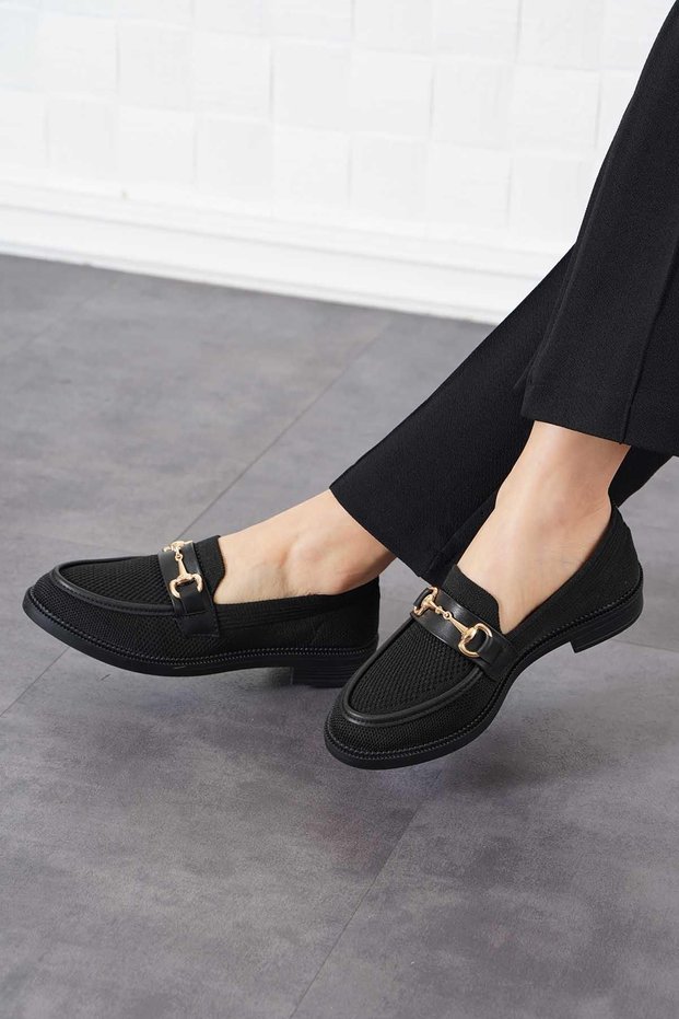 Stylish Comfortable Knitwear Ballerinas with Black Metal Buckle