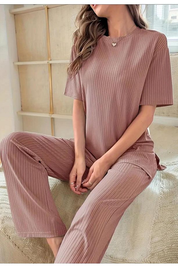 Gül Kurusu Pamuklu Fiyonk Detaylı Pijama - 1
