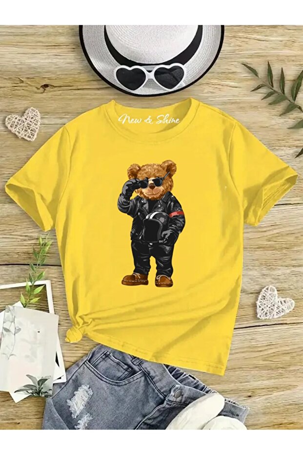 Biker Bear Printed Oversize T-Shirt